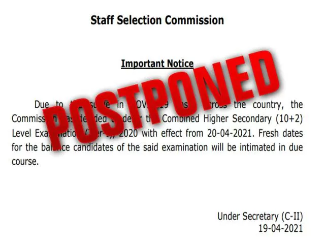 Ssc Chsl Exam Postponed Official Notification Released Ssc Nic