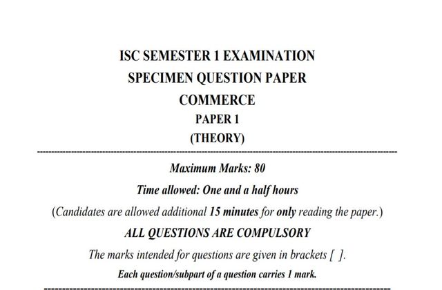 Isc Commerce Class Semester Exam Check Question Paper