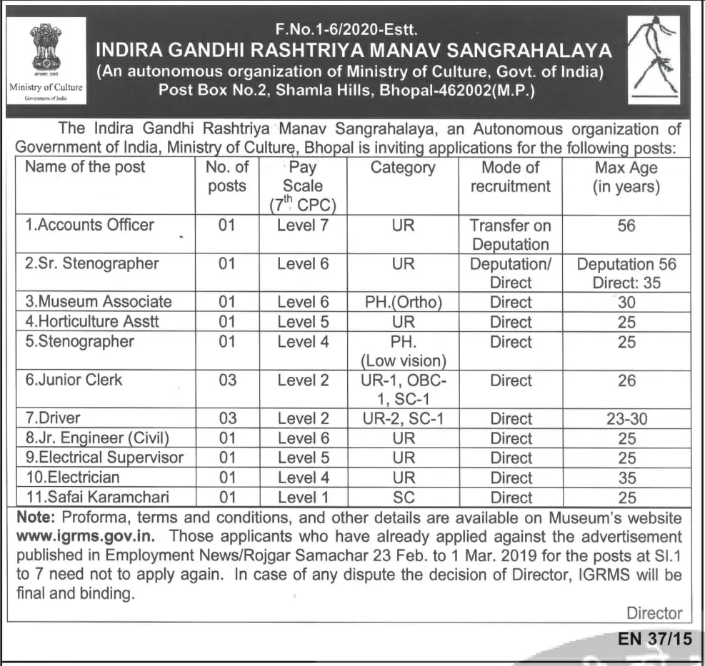 IGRMS Bhopal Recruitment 2021 Apply For 15 Clerk Driver Engineer