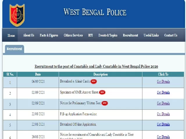 WB Police Constable 2021 Prelims Admit Cards 2021 To Release Today On