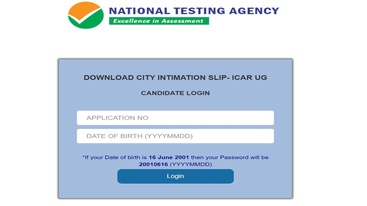 Icar Ug Aieea City Intimation Slip Releases At Icar Nta Nic In