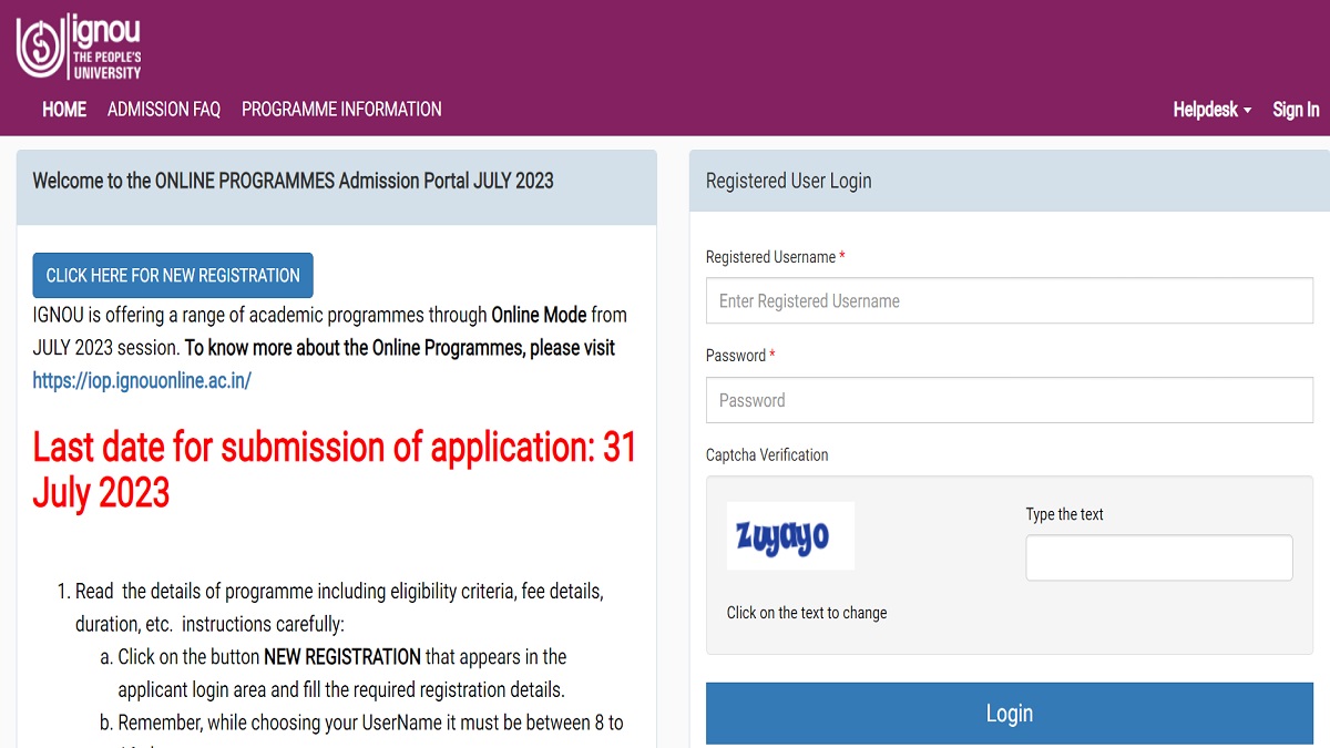 IGNOU July Admission 2023 ODL Online Application Last Date Get