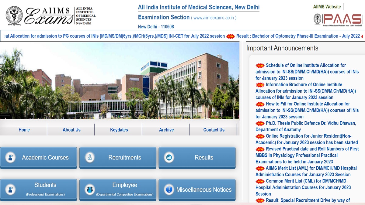 AIIMS INI SS July 2023 Registrations Postponed Revised Schedule Soon