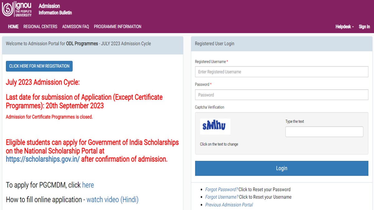 IGNOU July 2023 Registration Extended With Late Fees Check Official