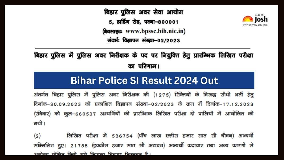 Bihar Police Si Result Out Bpssc Bih Nic In