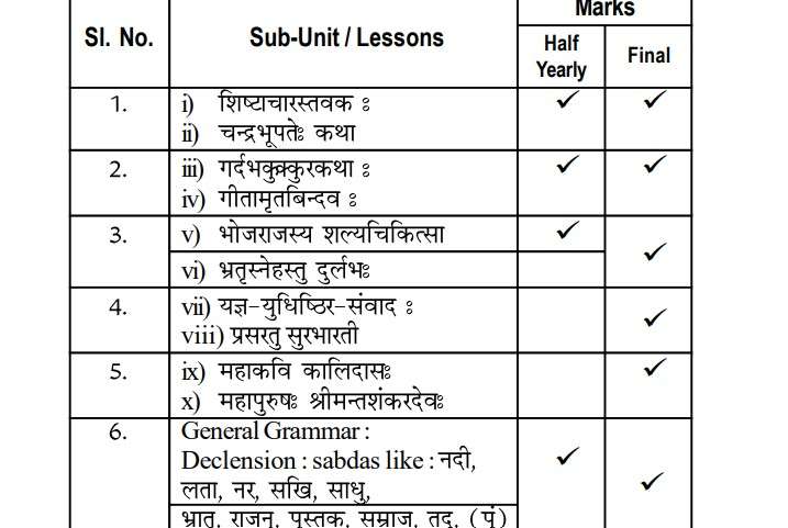 SEBA Assam Board Class 10 Sanskrit Elective Syllabus 2024 25