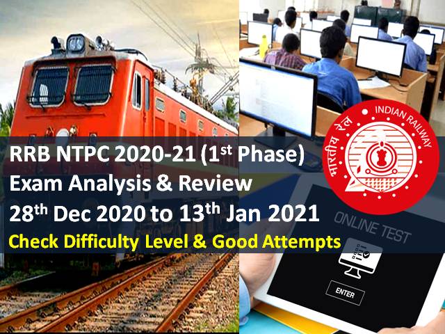 RRB NTPC 2021 Exam Analysis (Phase 1-28th Dec 2020 to 13th Jan 2021): Difficulty Level of CBT -'Easy/Moderate/Tough', Check Good Attempts to clear Cutoff Marks