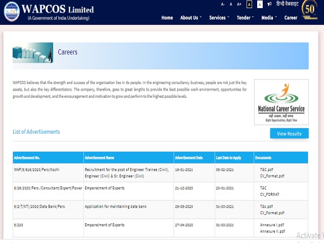 WAPCOS Limited Recruitment 2021: Apply for Engineer Trainee, Engineer and Senior Engineer Posts