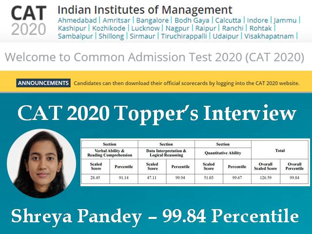 CAT 2020 Topper Interview Shreya Pandey aiming to seek admission in IIM (A, B, or C)