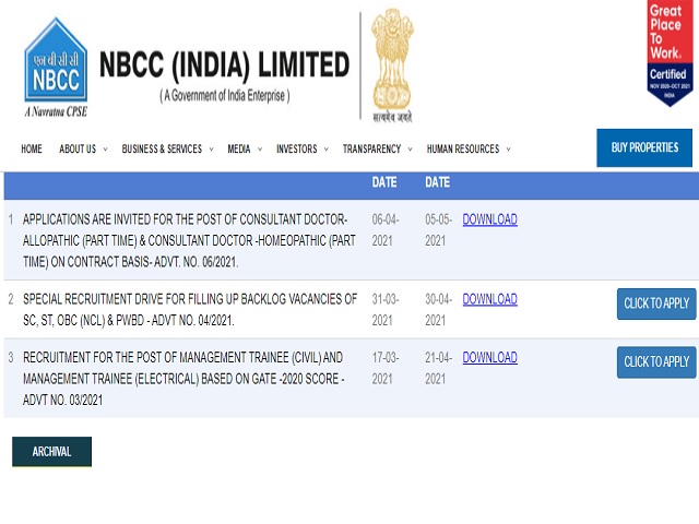 NBCC Recruitment 2021: Apply General Manager, Project Manager, Steno Post and Other Posts
