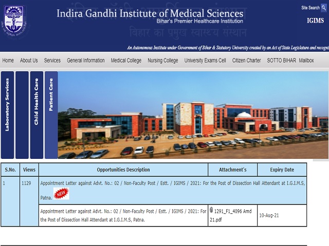 IGIMS Patna Jr. Resident, Sr. Resident and Tutor Posts