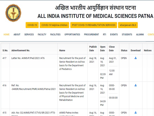AIIMS Patna Senior Resident Posts