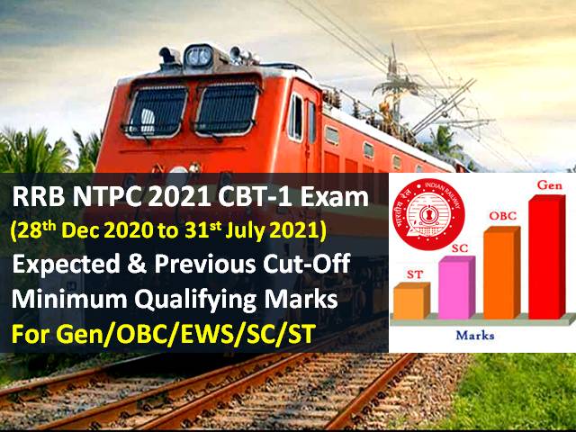 RRB NTPC 2021 Expected Cutoff Marks (7 Phases from 28th Dec 2020 to 31st July 2021): Check Categorywise (Gen/OBC/EWS/SC/ST) CBT-1 Minimum Qualifying Marks