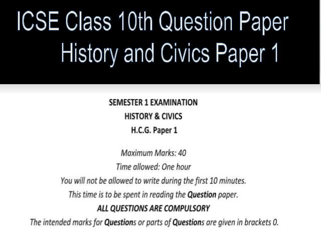ICSE 10th History and Civics Question Paper