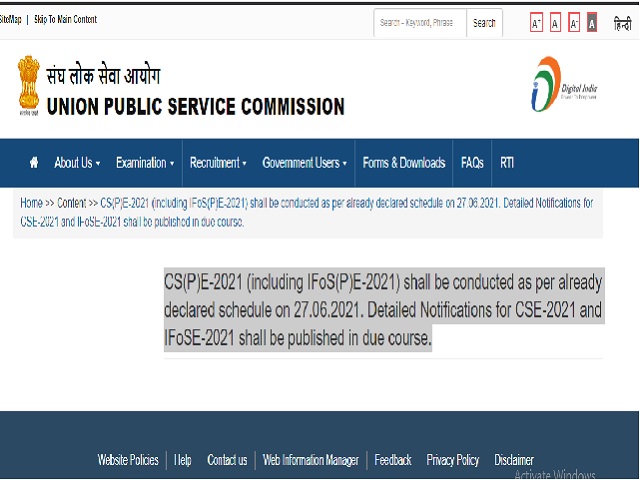 UPSC IAS IFS Prelims 2021 Notification