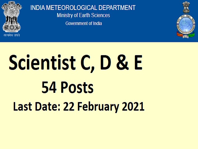 IMD Recruitment 2021: Apply for Scientist C, D and E Posts
