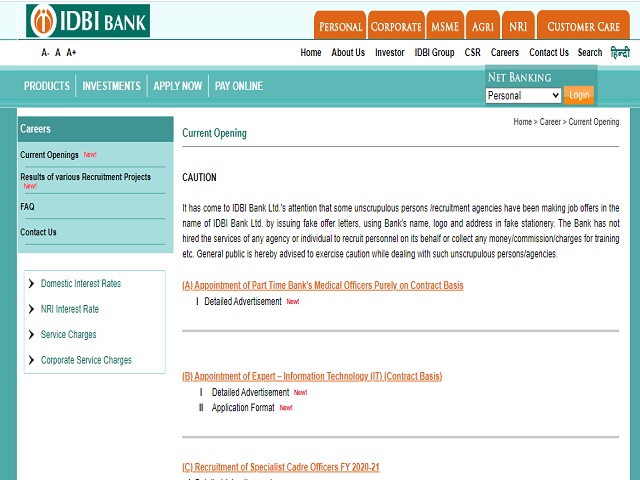 IDBI Bank Recruitment 2021: Apply for Bank Medical Officer (BMO) Posts