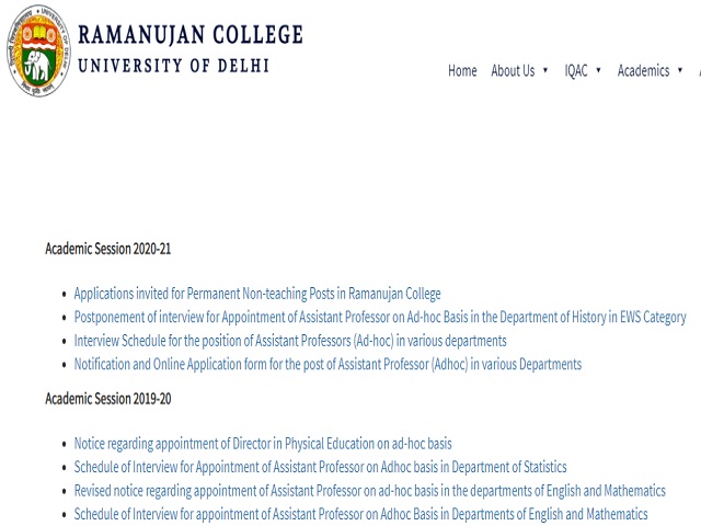 Ramanujan College Recruitment 2021: Apply for Non Teaching Posts