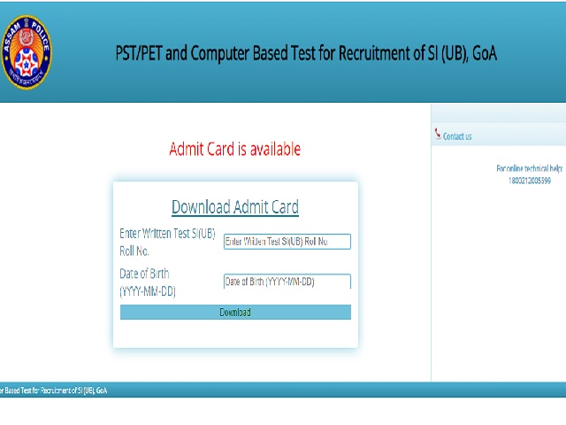 Assam Police SI Admit Card 2018 PET/PST