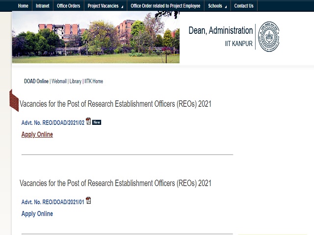 IIT Kerala Recruitment 2021: Apply Research Establishment Officers (REO) Grade 1 and Principal REO Posts 