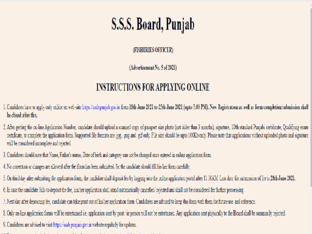 PSSSB Fishery Officer Recruitment 2021