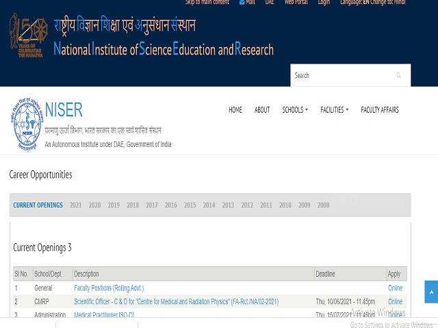 NISER Recruitment 2021: Apply Scientific Officer ‘D’ Post