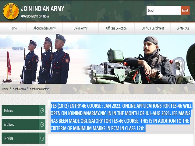 Indian Army TES 46 10+2 Scheme