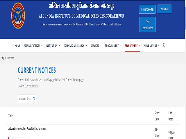 AIIMS Gorakhpur Recruitment 2021: Apply Faculty (Group A) Posts