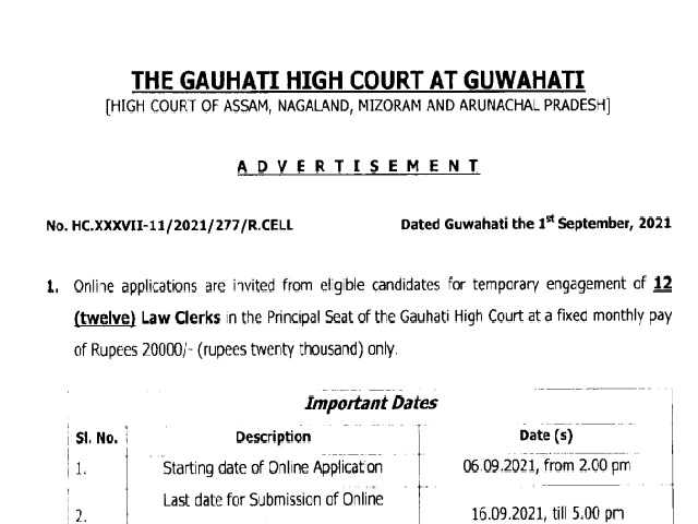 Gauhati High Court Law Clerk Recruitment 2021 