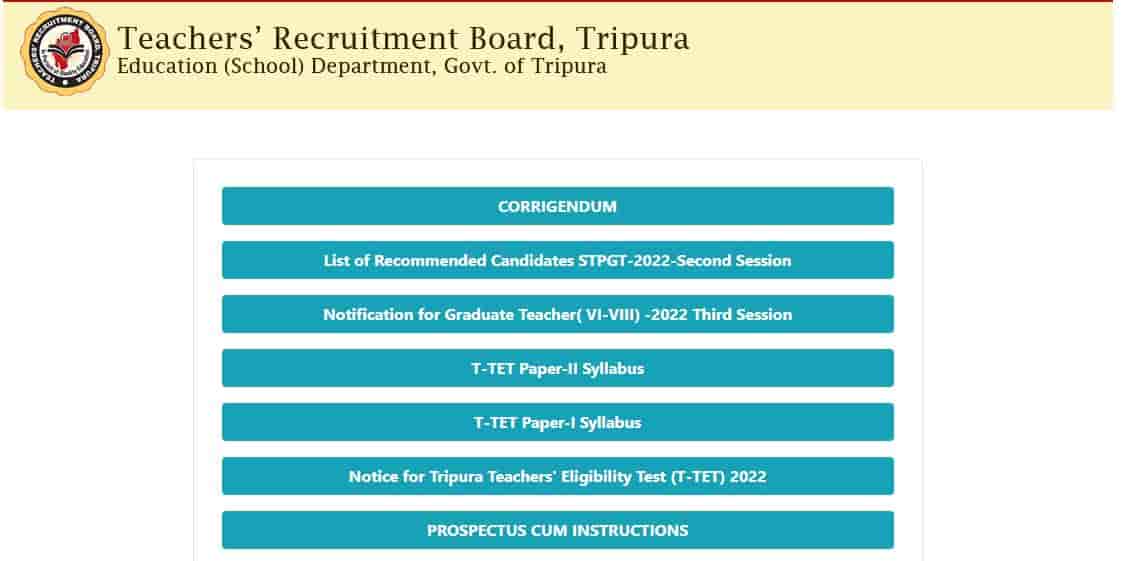 Tripura TRBT Admit Card