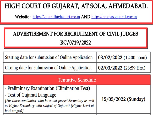 Gujarat High Court Civil Judge Recruitment 2022