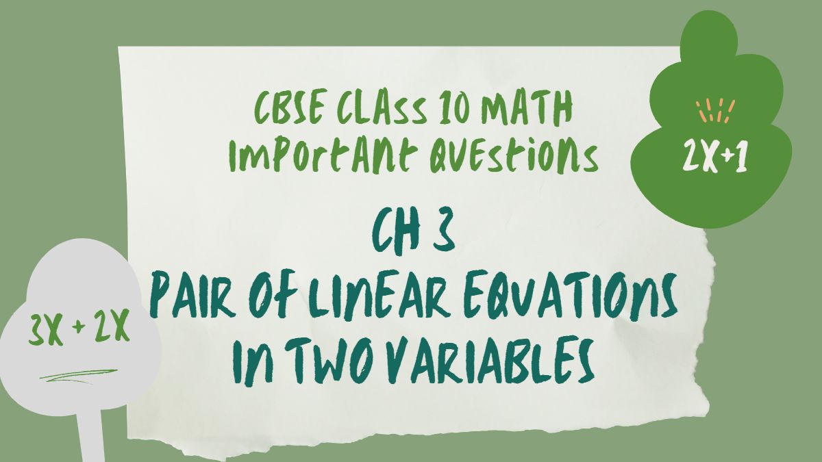 CBSE Class 10 Maths Chapter 3 Important Questions with Solutions: Pair of Linear Equations in Two Variables