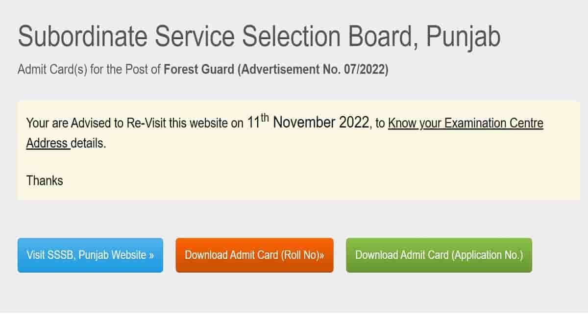 PSSSB Forest Guard Admit Card 2022