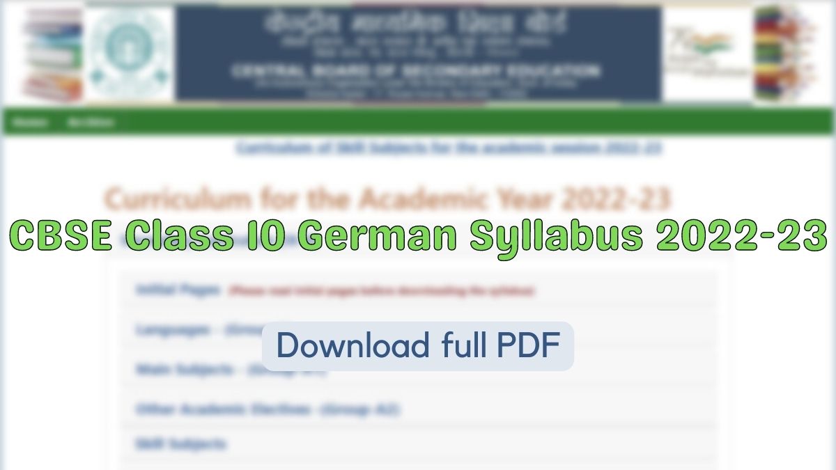 CBSE Class 10 German Study Program 2022-23