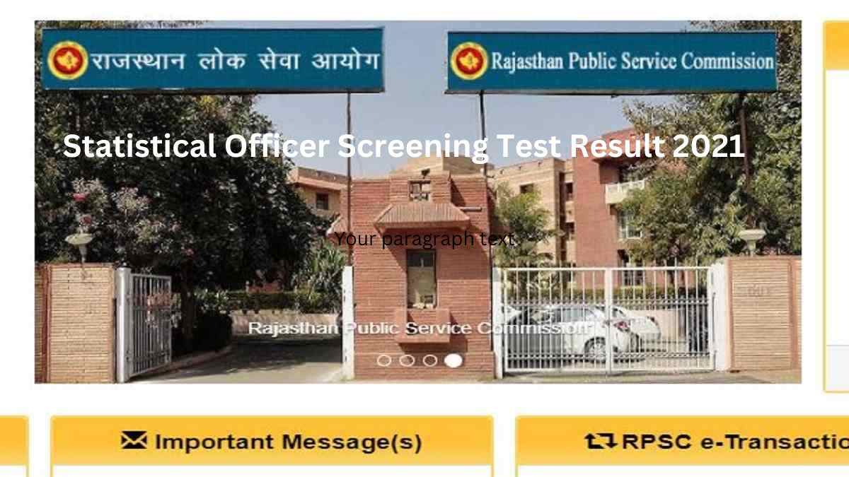 RPSC Statistical Officer 2021 Screening Test