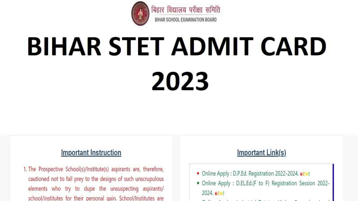 Bihar STET Admit Card 2023 