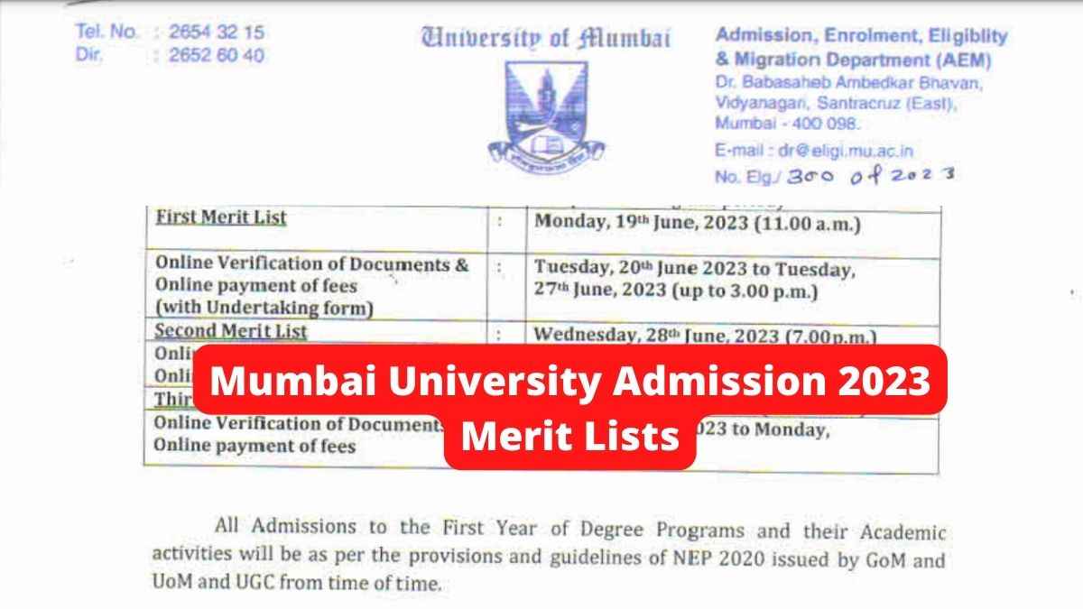 Mumbai University Admission 2023 Merit List