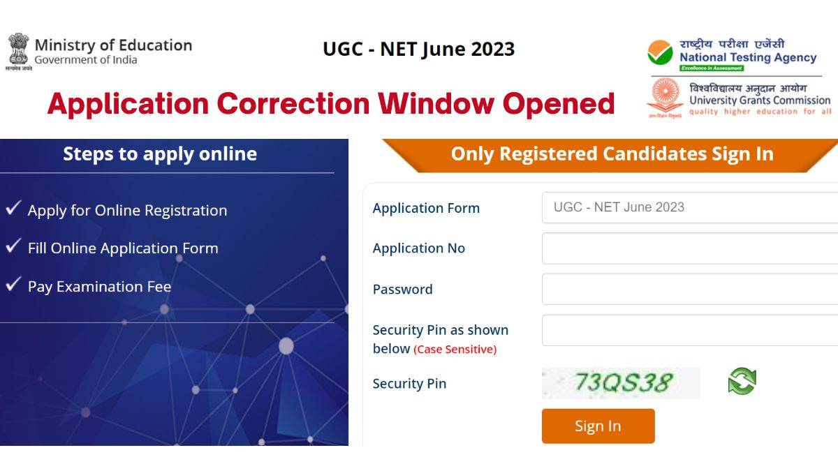 UGC NET 2023 Application Correction Window Opens @ugcnet.nta.nic.in