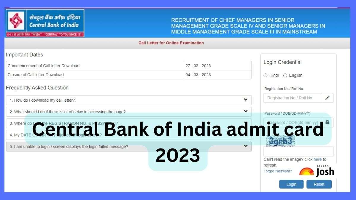 Central Bank of India admit card 2023
