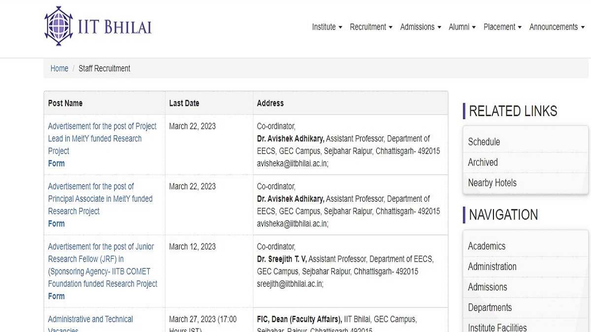  IIT Bhilai Recruitment 2023