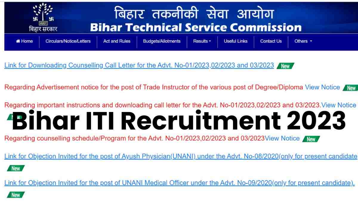 Bihar  BTSC Recruitment 2023: बिहार बीटीएससी ने 1279 आईटीआई ट्रेड इंस्ट्रक्टर पदों के लिए आवेदन आमंत्रित किए हैं।