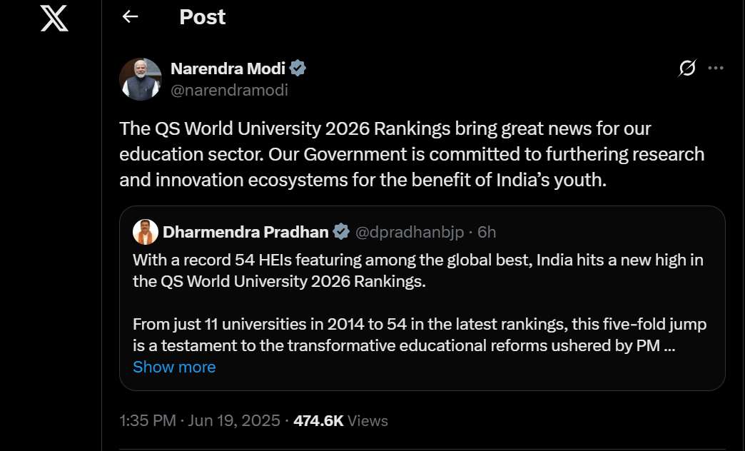 PM Modi Congratulates Indian UNiversities