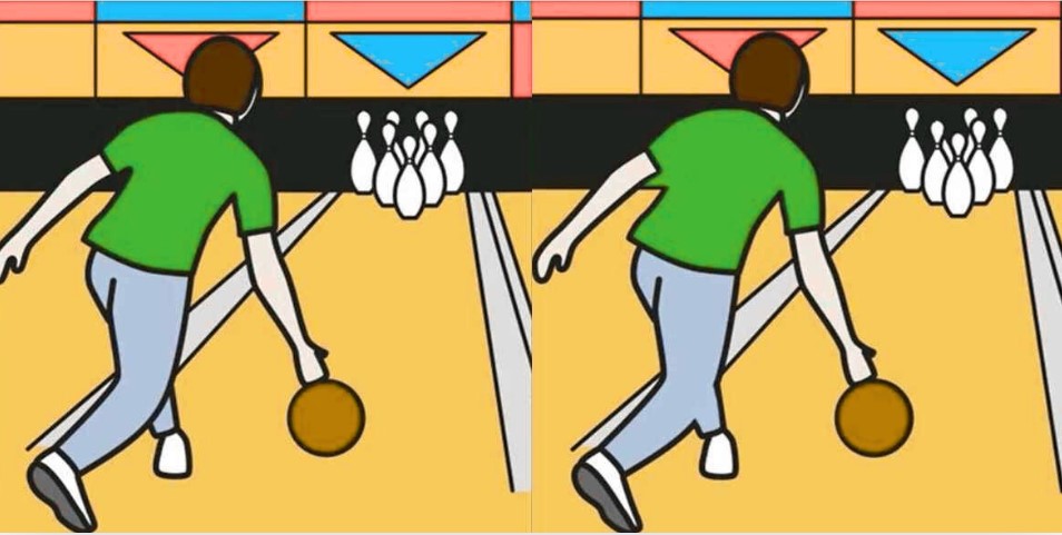 spot 3 differences man in bowling arena pictures