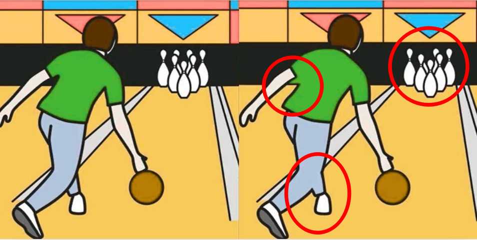 spot 3 differences man in bowling arena pictures solved