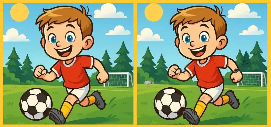 spot 3 differences boy playing football