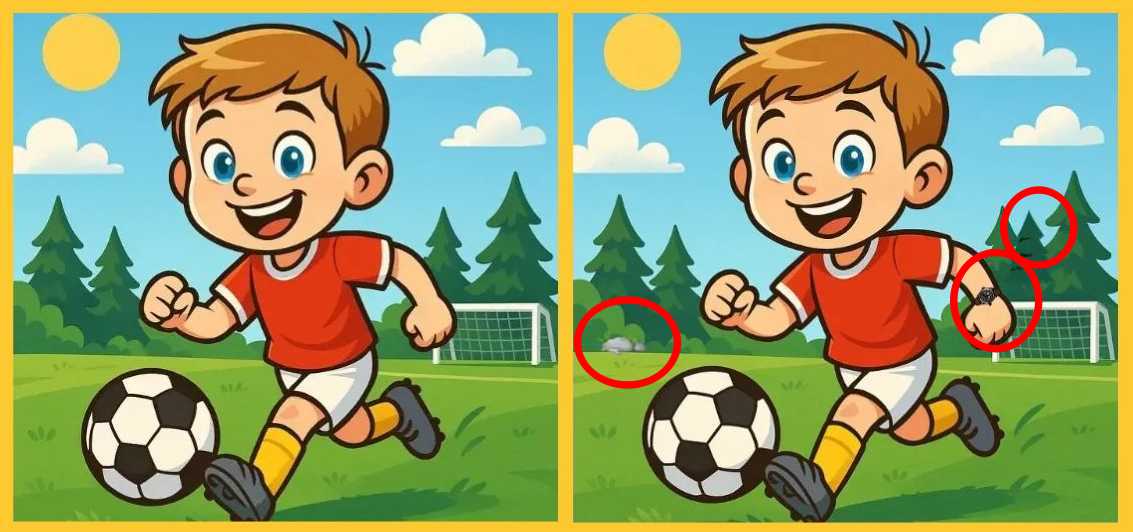 spot 3 differences boy playing football solved