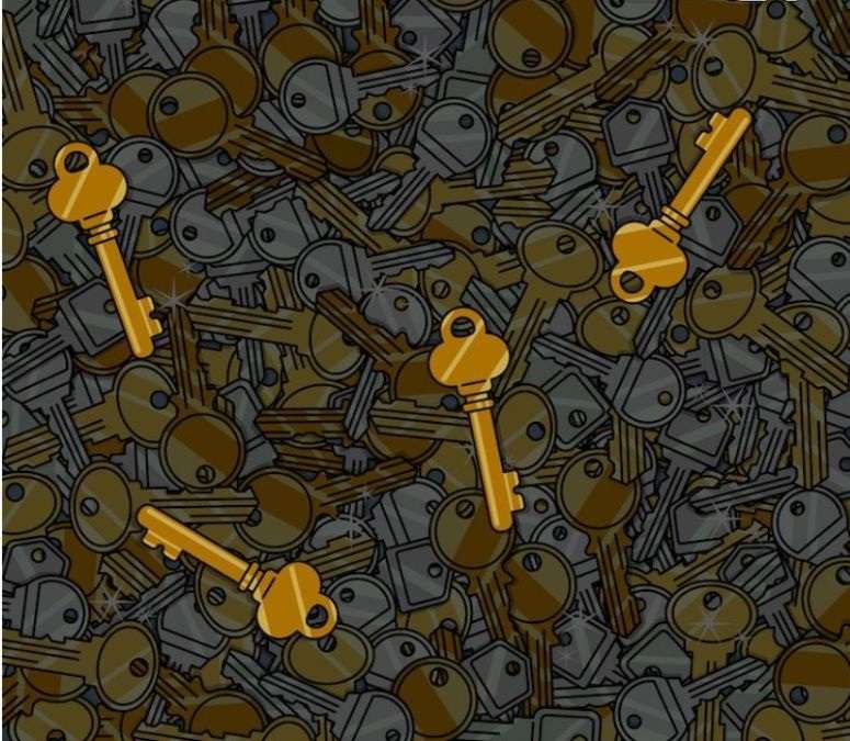 find four antique keys puzzles with answers hidden-keys-optical-illusion-brain-teasers-answers
