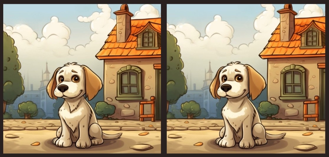 spot 3 differences in 23 seconds sitting dog