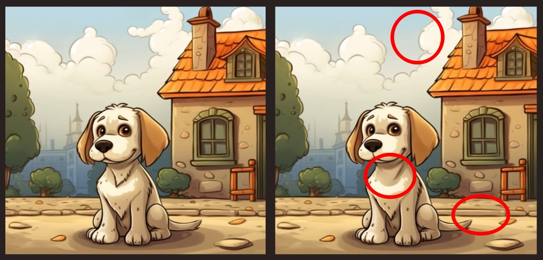 spot 3 differences in 23 seconds sitting dog solved