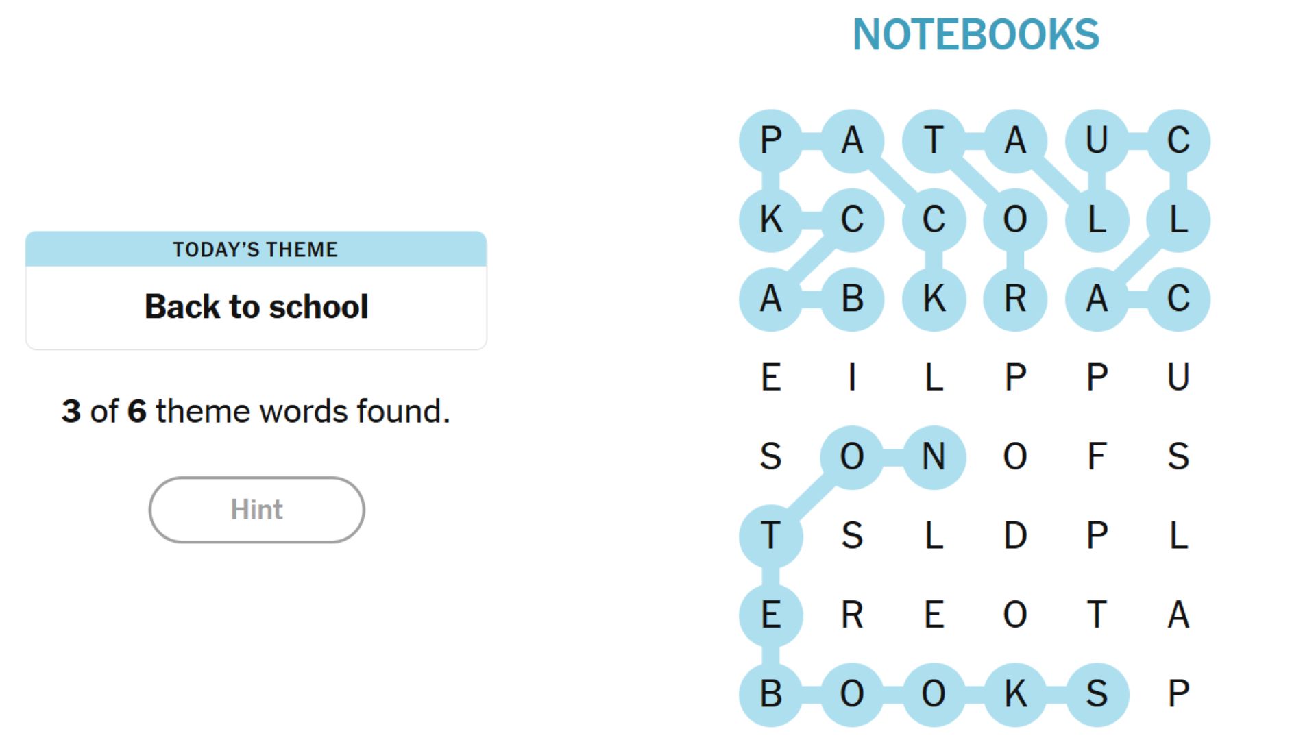 3 out of 7 Words Found (Credit: Strands/NYT)